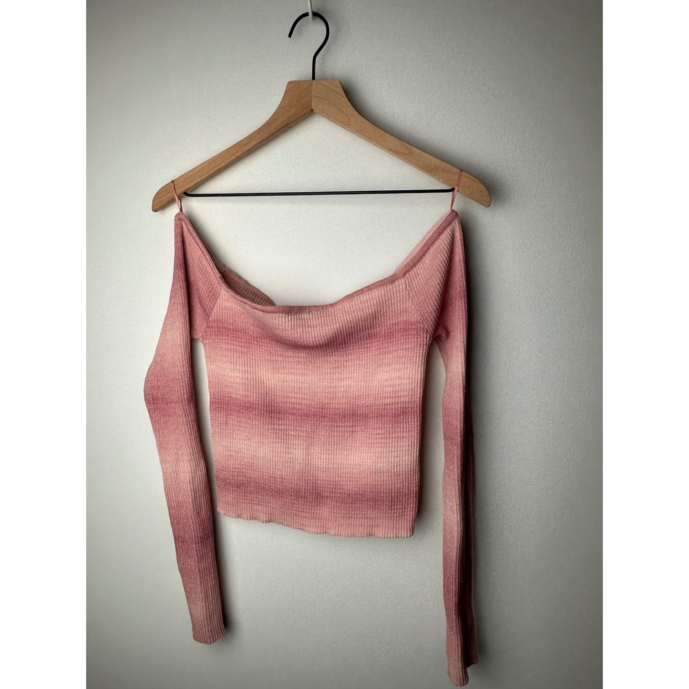 Cotton On Pink Ombre Ribbed Knit Long Sleeve Off Shoulder Top Medium